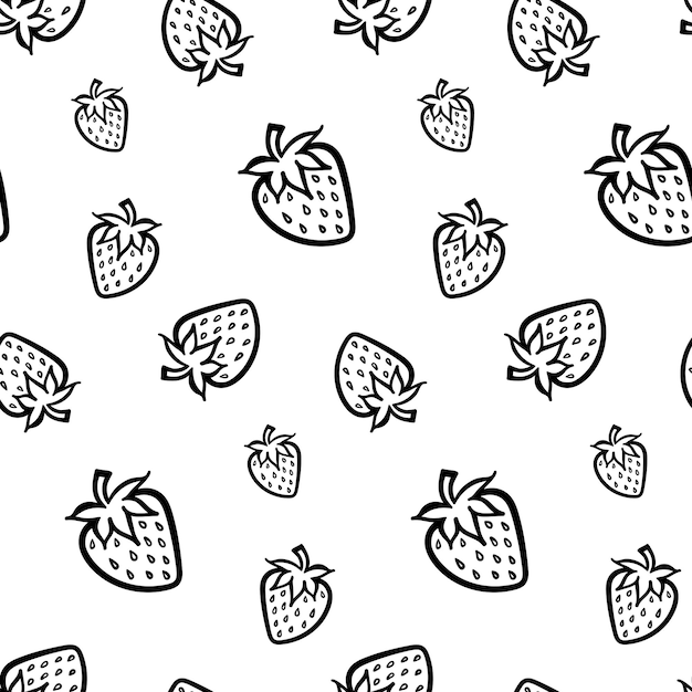 Strawberry berry monochrome black and white sketch seamless pattern texture background vector