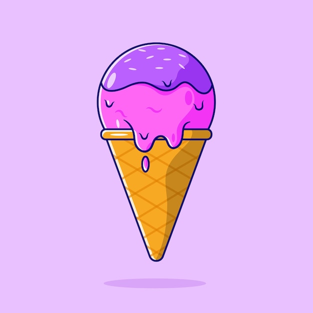 Strawberry and Black currant Ice cream cone cartoon vector icon illustration