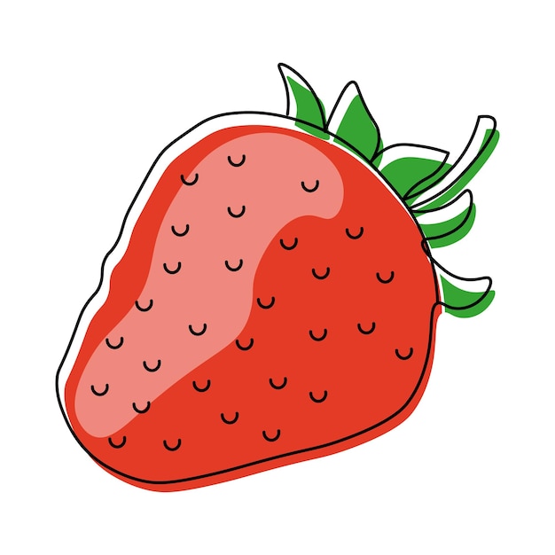 Strawberry, black outline with color. fruit illustration, vector