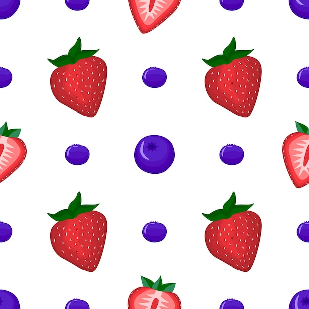Strawberry and blueberry vegan vector flat seamless pattern