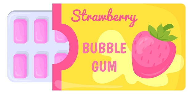 Strawberry bubblegum chewy blister pack cartoon icon isolated on white background