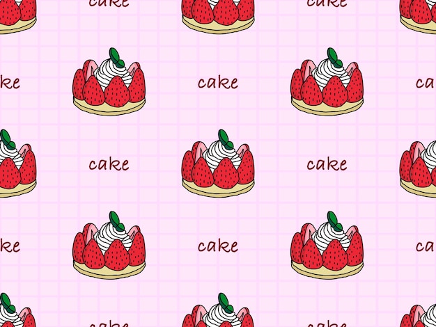 Strawberry cake cartoon character seamless pattern on pink background