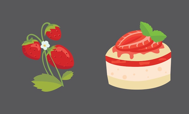 Vector strawberry and cake in flat design