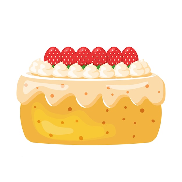 Strawberry cake in flat illustration