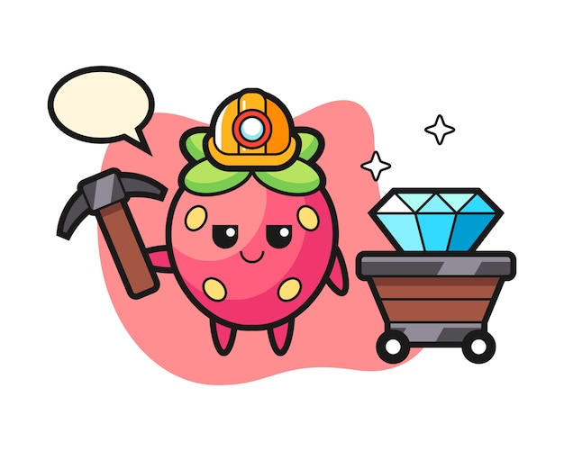 Strawberry cartoon as a miner