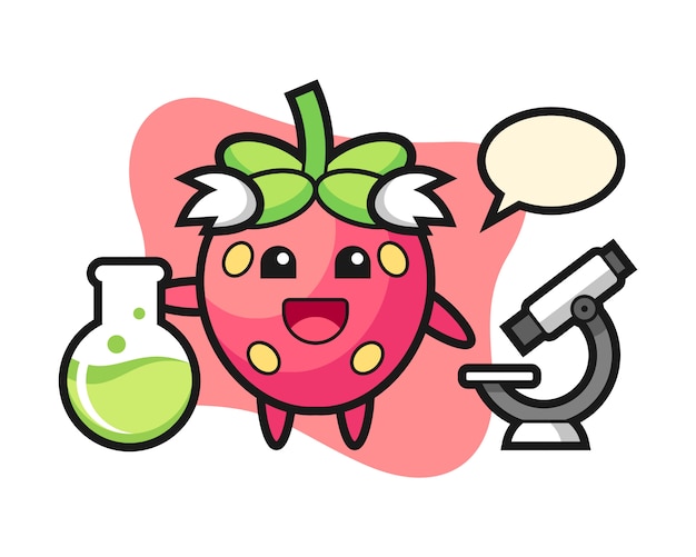 Strawberry cartoon as a scientist