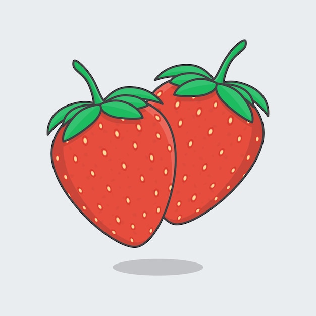 Strawberry cartoon vector illustration fresh strawberry flat icon outline strawberry