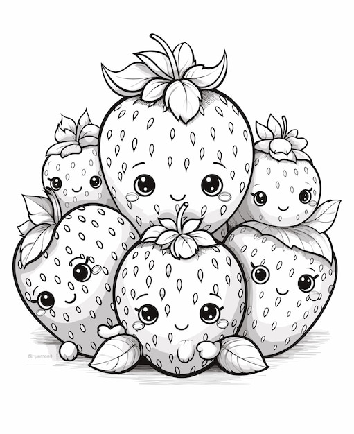 Vector strawberry cartoon vector illustration nature concept isolated premium mascot fruit coloring page