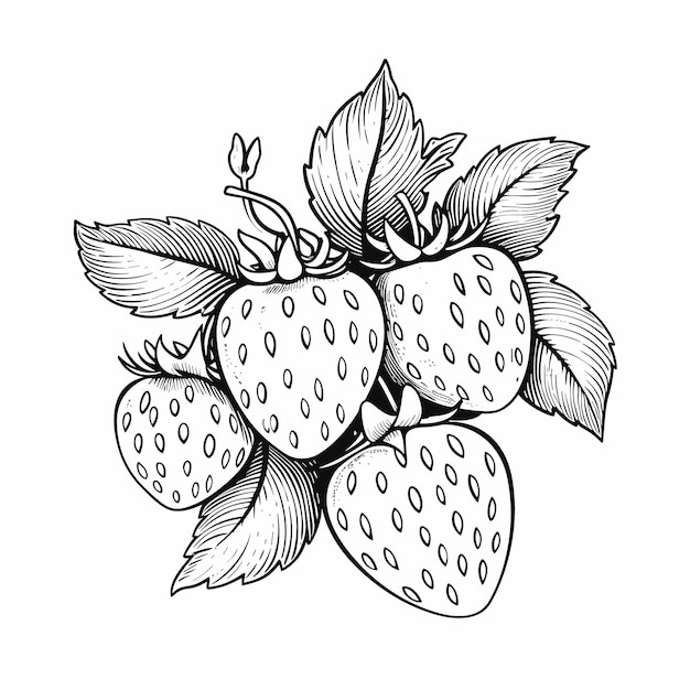 딸기 만화  ⁇ 터 일러스트레이션 자연 개념 고립 프리미엄 마스코트 과일 색칠 페이지