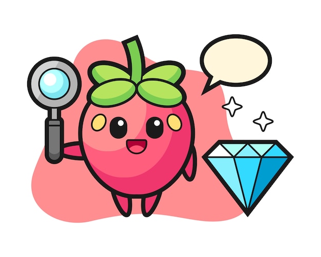 Strawberry cartoon with diamond