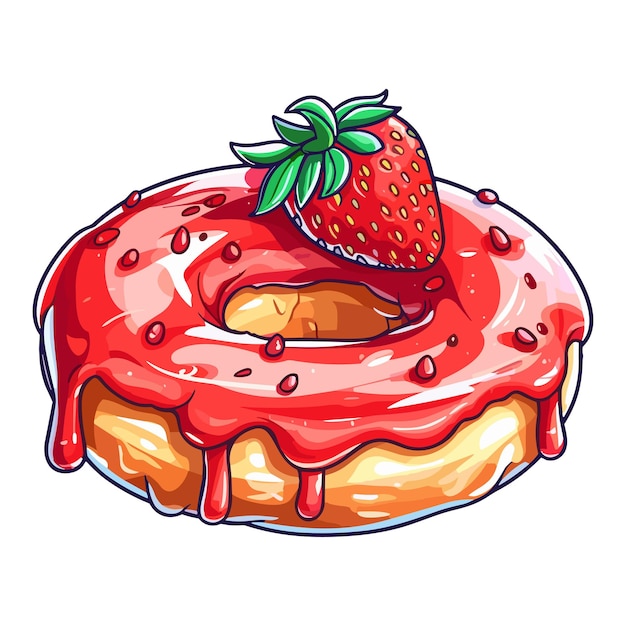 Strawberry champagne donut clip art illustration