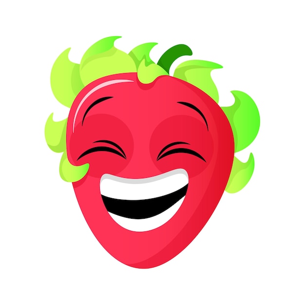 Strawberry character smiles very wide