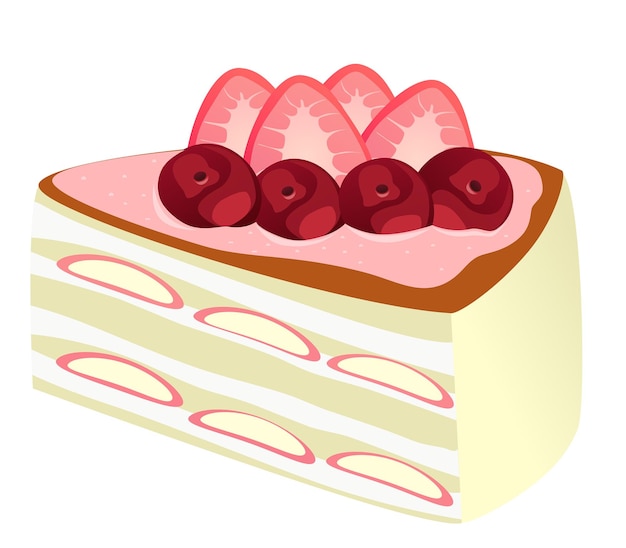 Strawberry and cherry cake vector illustration