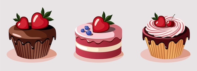 strawberry and cherrythemed dessert vector art
