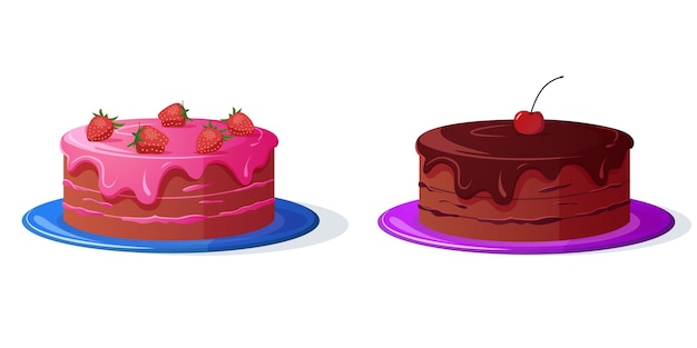 Vector strawberry and chocolate cakes vector illustration