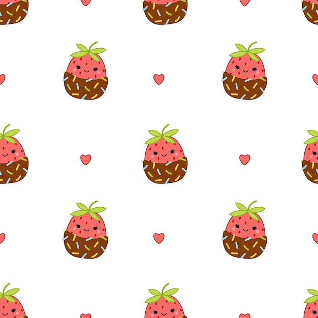 Strawberry in chocolate on seamless pattern Squishmallow Strawberry Kawaii Vector Isolated vector illustration eps 10