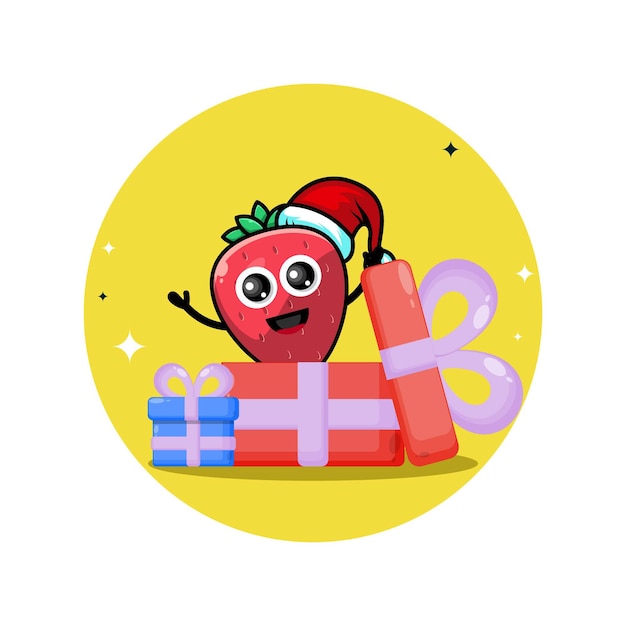 Logo di simpatico personaggio regalo di natale alla fragola