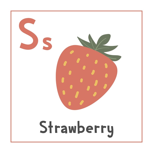 Strawberry clipart Strawberry vector illustration cartoon flat style Fruits start with letter S