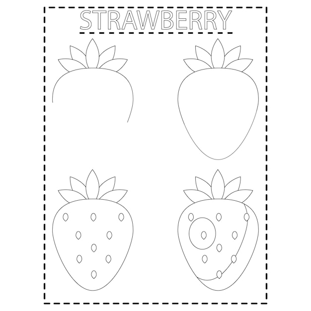 Strawberry Coloring Pages For kids how to draw fruits step by step