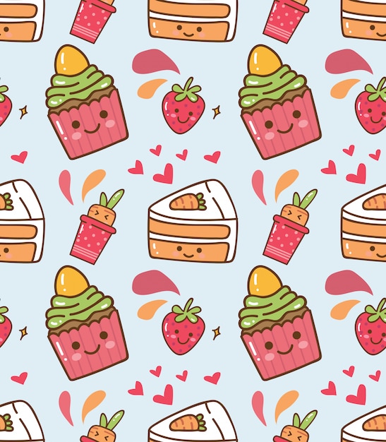 Strawberry cupcake kawaii pattern