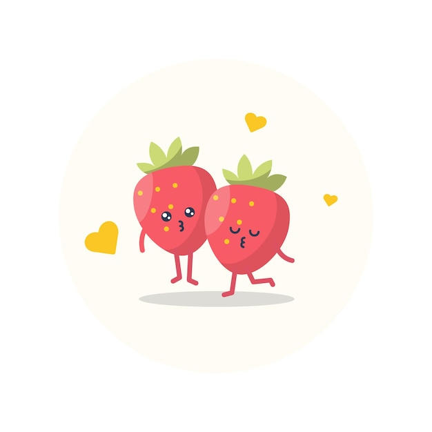 Strawberry cute characters in love summer vector illustration in flat style