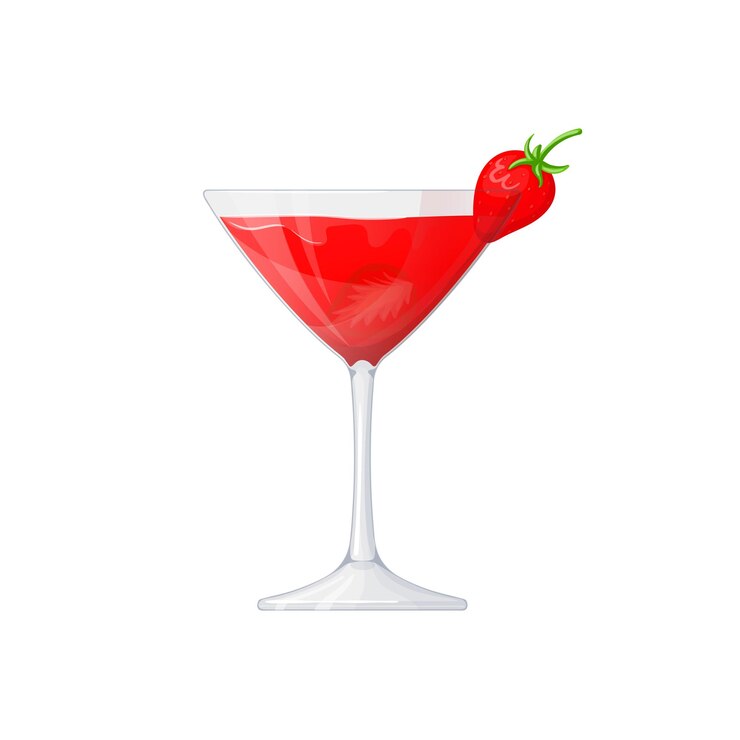 Strawberry daiquiri cocktail alcoholic drink hand drawn in cartoon style