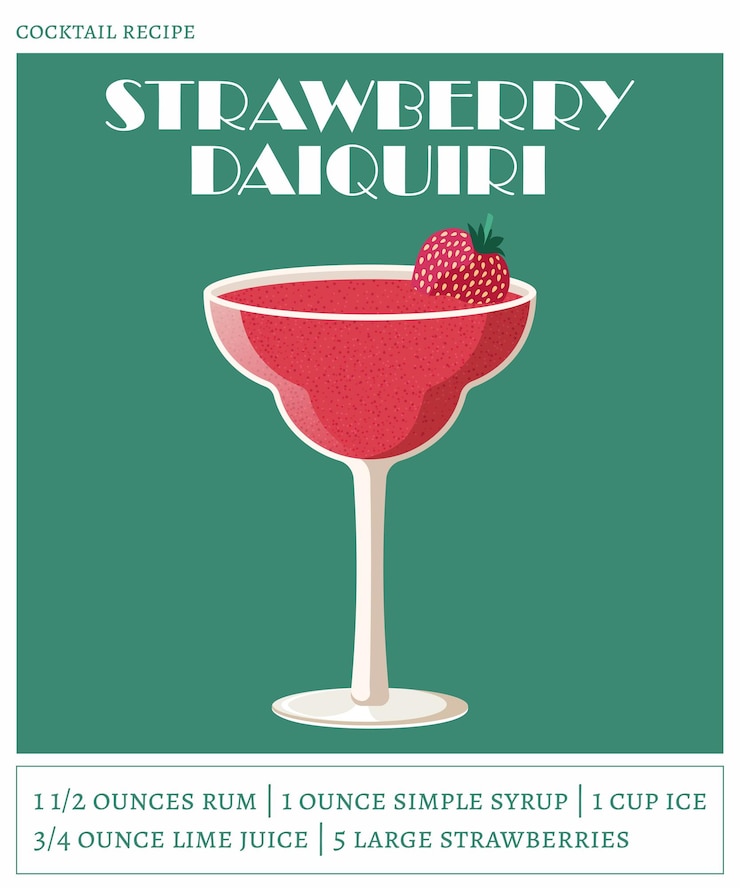 Vector strawberry daiquiri cocktail recipe poster