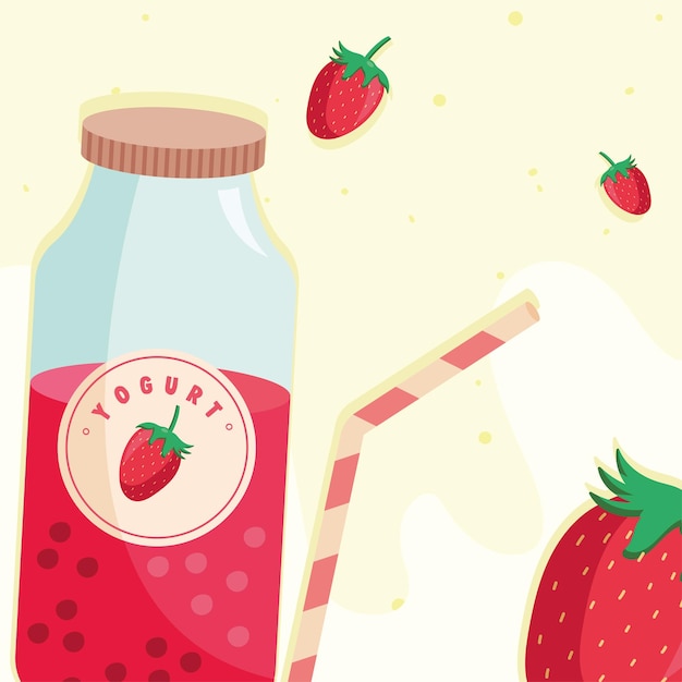 Strawberry flavor yogurt bottle