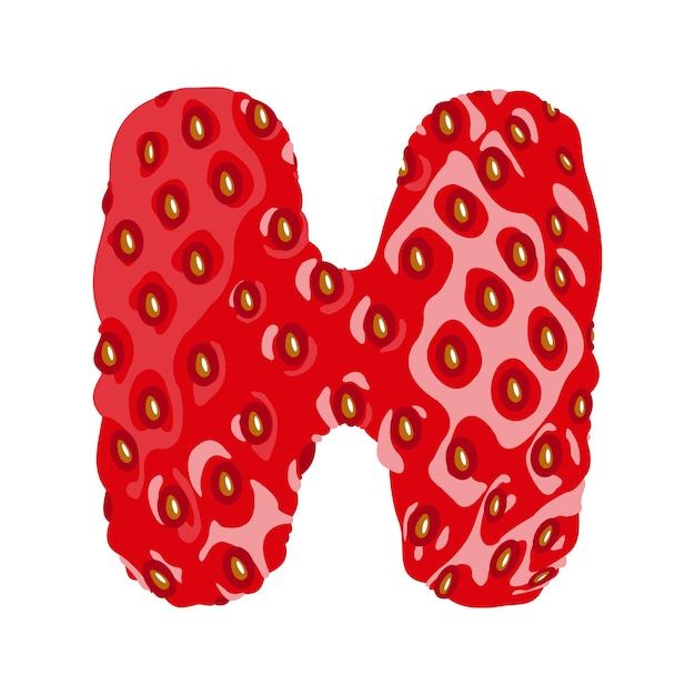 Strawberry font. Letter H. Alphabetical character with strawberry texture. Character representing