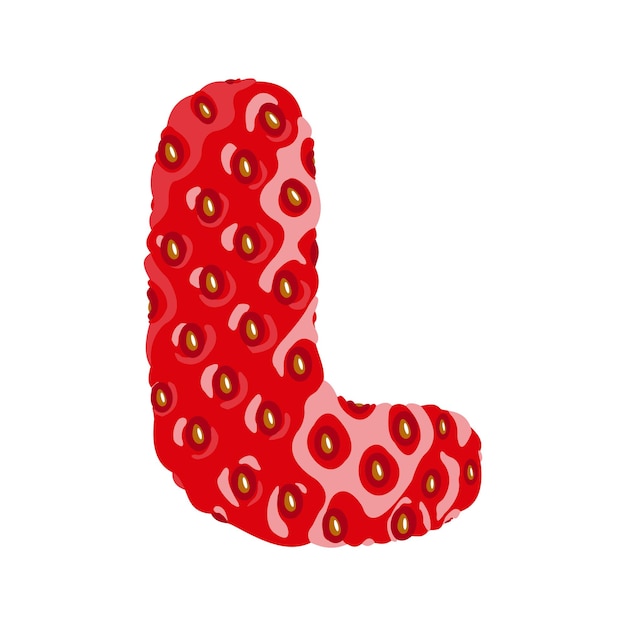 strawberry font. letter l. alphabetical character with strawberry texture. character representing
