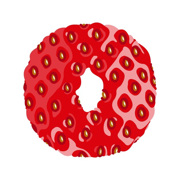 Strawberry font. letter o. alphabetical character with strawberry texture. character representing