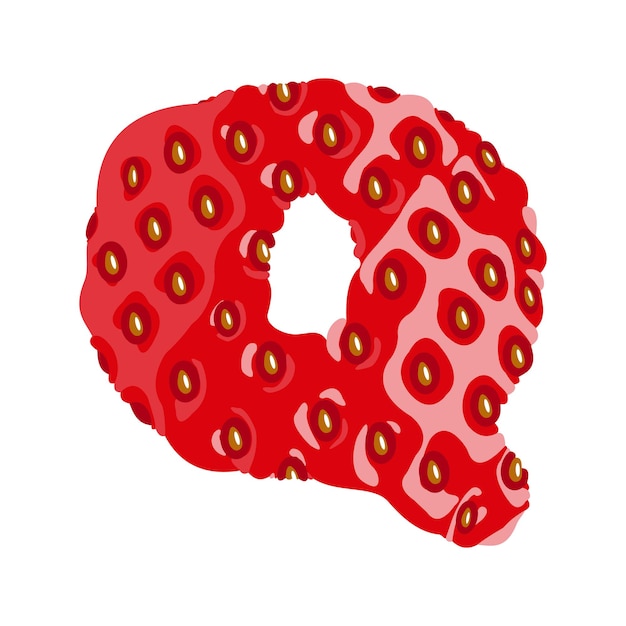 Strawberry font. letter q. alphabetical character with strawberry texture. character representing