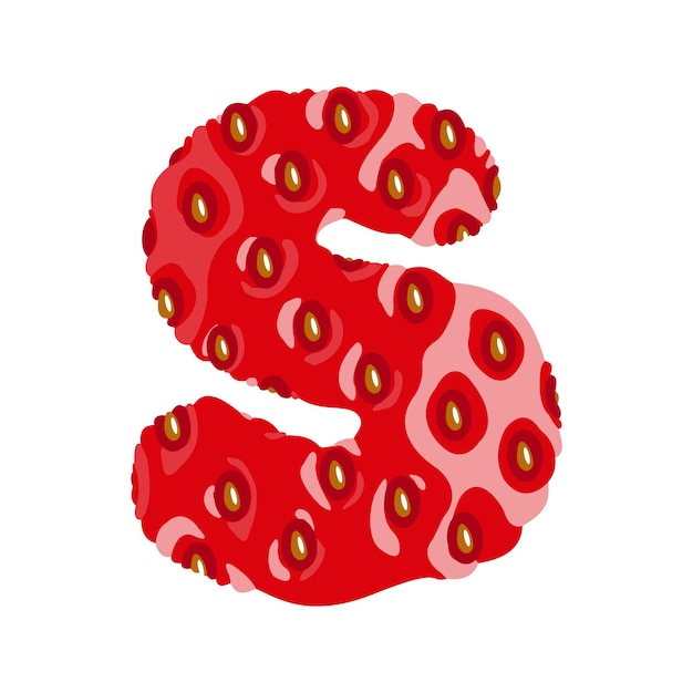 Strawberry font. Letter S. Alphabetical character with strawberry texture. Character representing