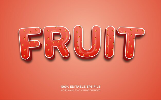 Vettore effetto di stile di testo 3d fragola frutta