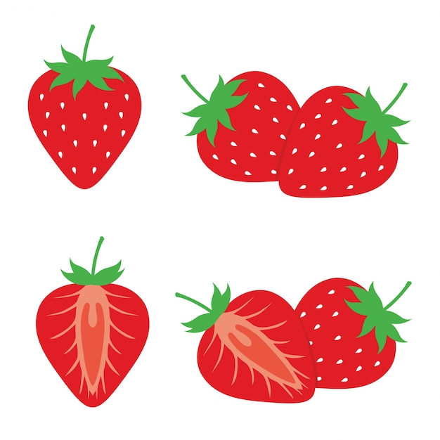 Strawberry fruit en strawberry slice design vector set