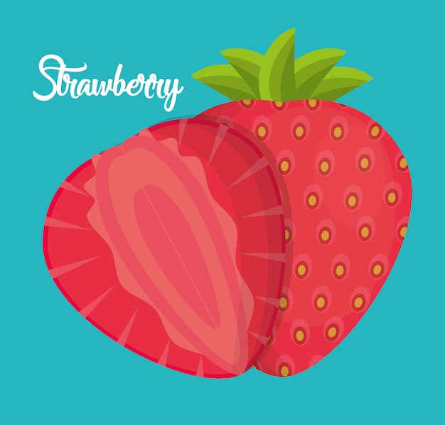 Vector strawberry fruit icon over blue background