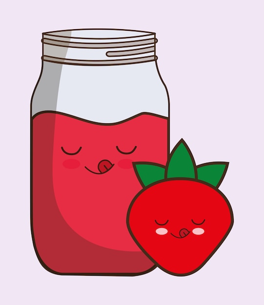 Strawberry fruit juice kawaii food icon