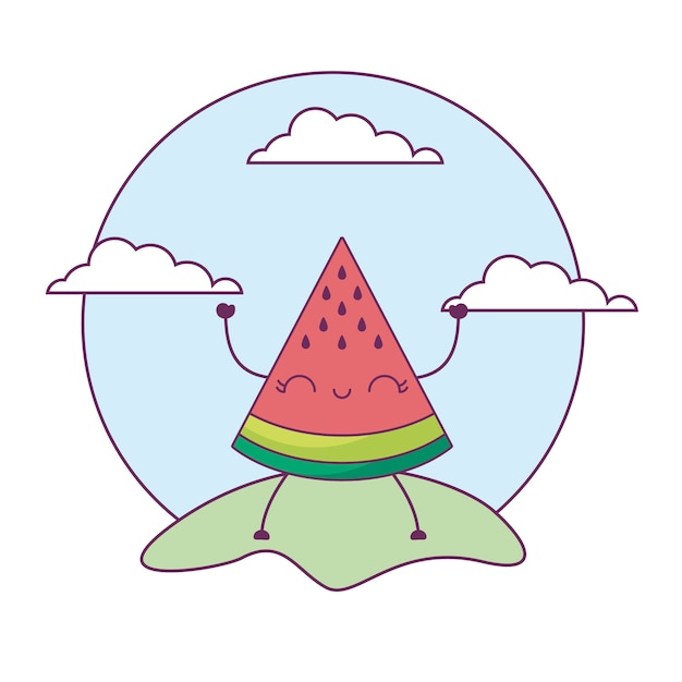 Vector strawberry fruit kawaii in landscape