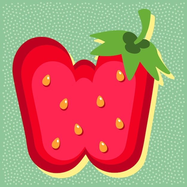 Strawberry fruit style alphabet text letter W