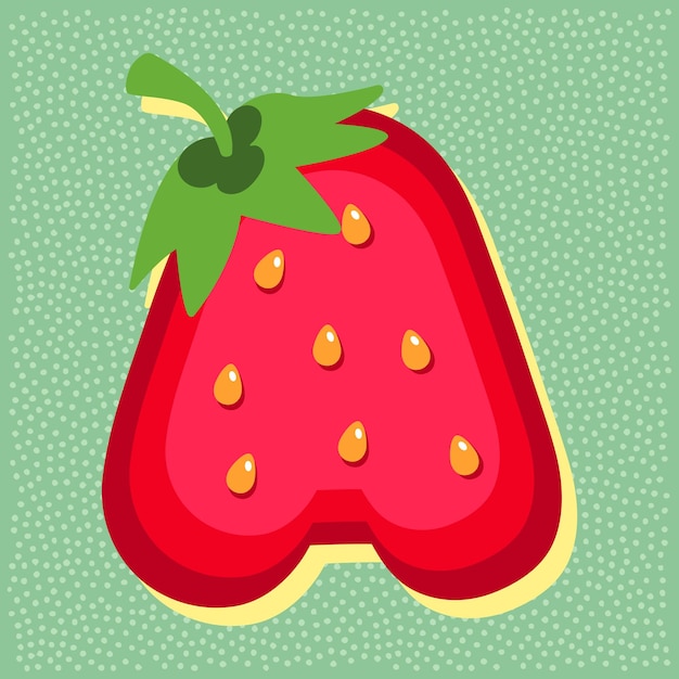 Strawberry fruit style alphabet text letter A