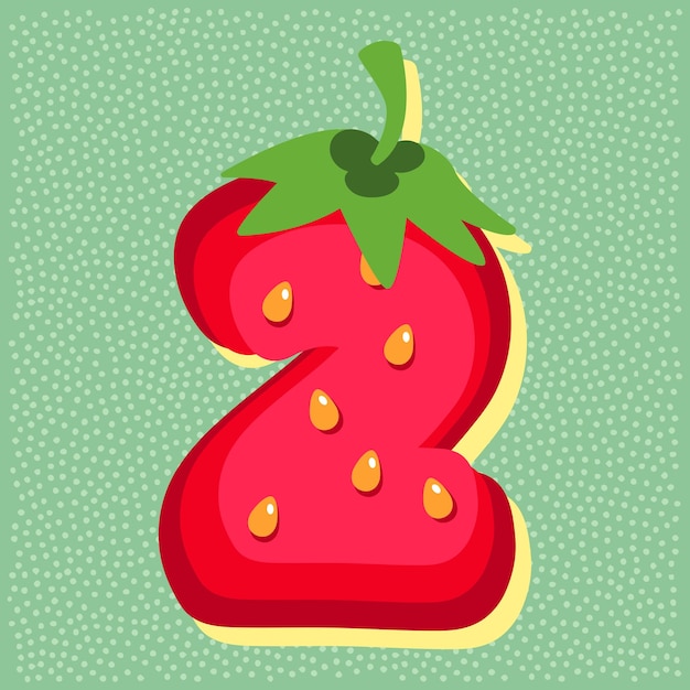 Vector strawberry fruit style alphabet text namber 2