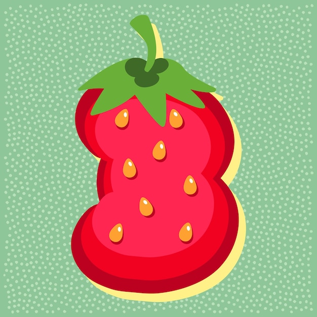 Strawberry fruit style alphabet text namber 3