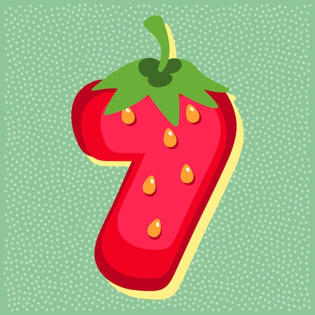 Strawberry fruit style alphabet text namber 7
