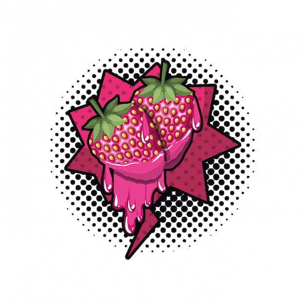 Strawberry fruit with speech bubble isolated icon