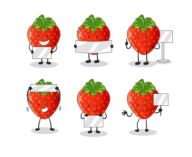 Strawberry holding board group character mascot vector