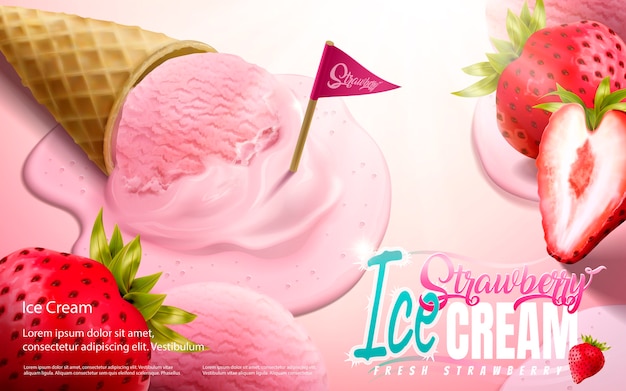 Strawberry ice cream cone ads