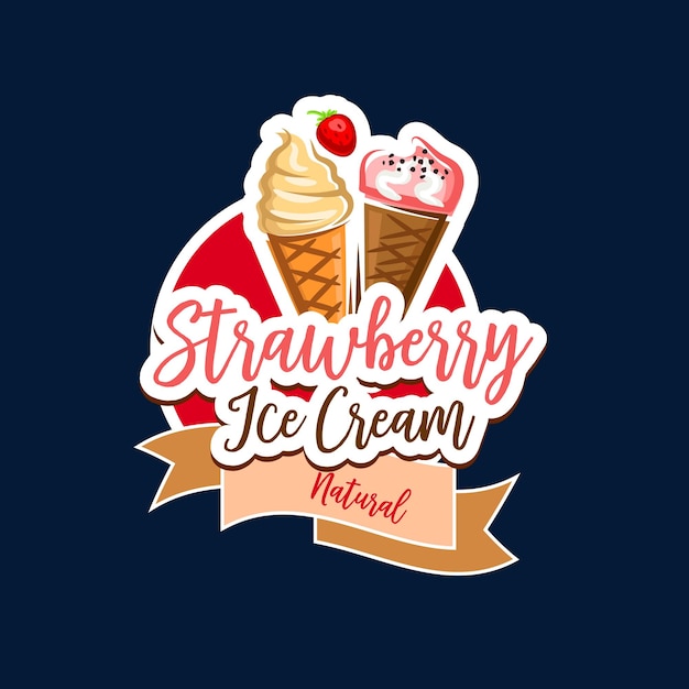 Конус клубничного мороженого икона десертной еды