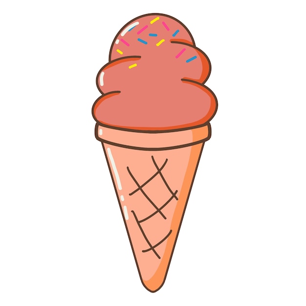 Vector strawberry ice cream in cone