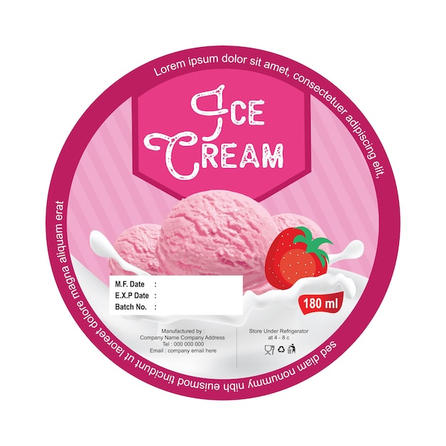 Strawberry ice cream label design