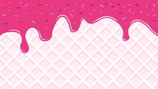 Vector strawberry ice cream with cone texture background